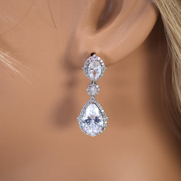 Cubic Zirconia Diamond Timeless Drops Diamond Earrings, Long Bridal Jewelry, Bridal Earrings, Crystal Bridal Earrings, Statement Earrings Cz